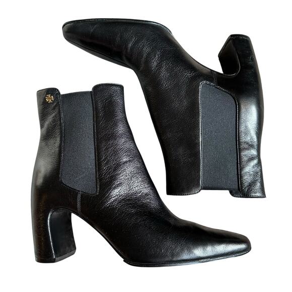 TORY BURCH Black Leather Banana Chelsea Boots Women's Size 10M Classic Preppy - Picture 1 of 13